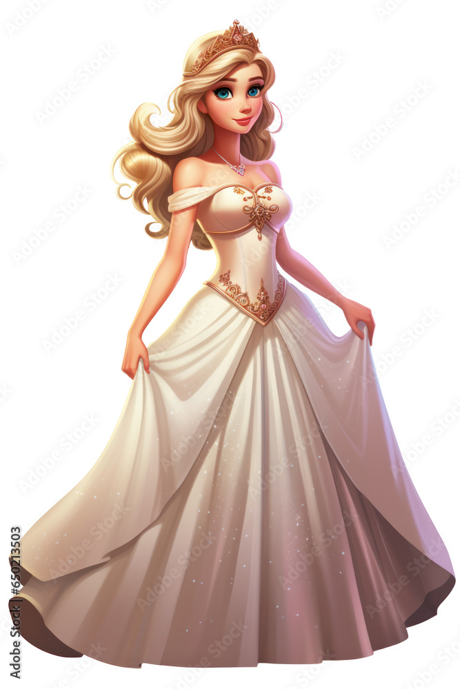 Blonde princess, cartoon, computer game, isolated, white background