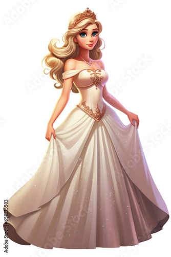Blonde princess, cartoon, computer game, isolated, white background