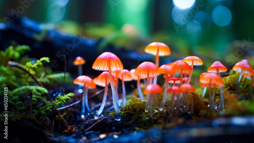Makrofotografie von Pilzen im Wald. Generiert mit KI