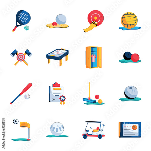 Sports Accessories Icon Set in Flat Style 

