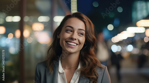 Close-up of a young and cheerful professional business woman