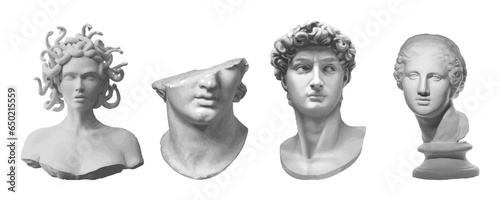 Antique ancient Greek sculptures and busts vector set