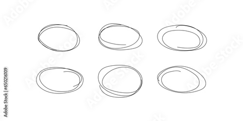 Vector set of circle line sketches, doodle frames geometric round isolated on white background. Pencil or pen graffiti bubble by hand drawing.