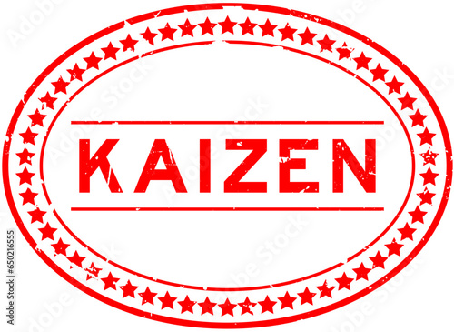 Grunge red kaizen word oval rubber seal stamp on white background