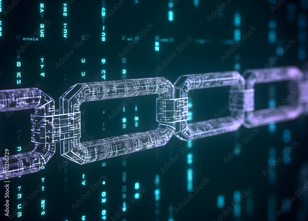 Obraz premium Digital chains with coding. Blockchain concept.