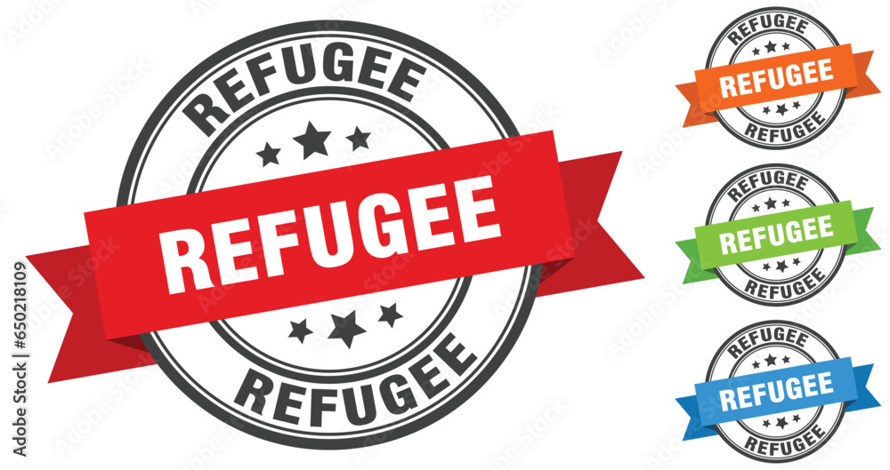 refugee stamp. round band sign set. label