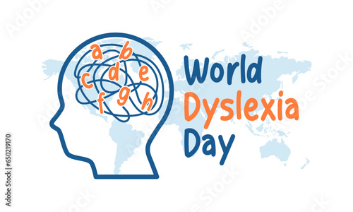 World Dyslexia Day Illustration minimalist linear style. Outline logo of Dyslexia Day. line head, brain, and letters.