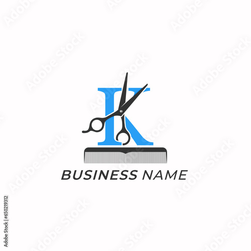 design logo combine letter K and scissor hairstyle