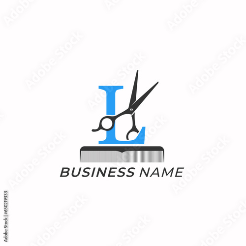 design logo creative letter L and scissor hairstyle