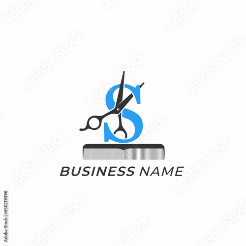 design logo creative letter S and scissor hair