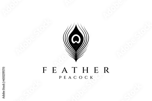Peacock feather flat logo design
