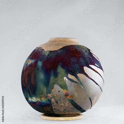 RAAQUU Raku ceramic pottery Vase rainbow aurora textured pattern home décor piece by Adil Ghani from Malaysia photo