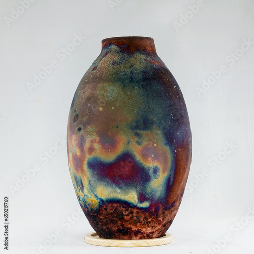 RAAQUU Raku ceramic pottery Vase rainbow aurora textured pattern home décor piece by Adil Ghani from Malaysia photo