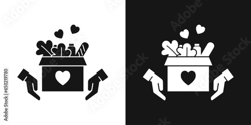 Food donation box vector icon. Food box, donation sign