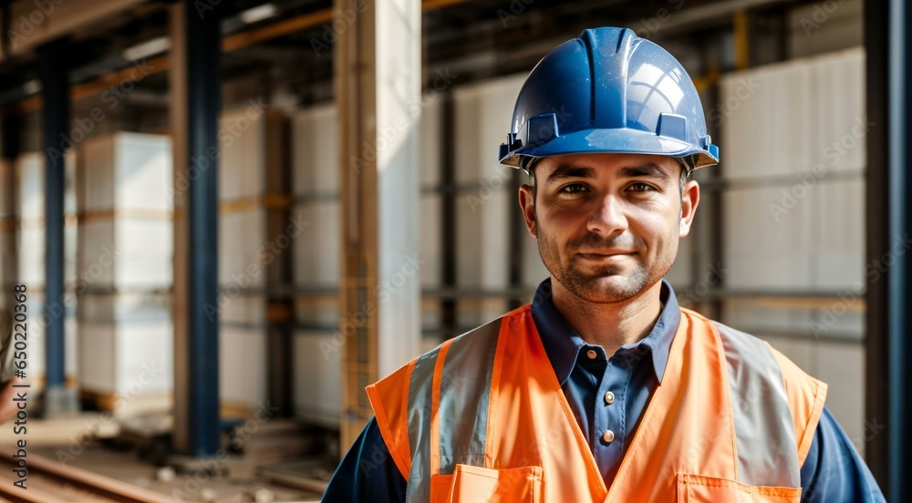 construction workers with hard hat at construction site background, copy space text construction workers with hard hat at construction site background, copy space text