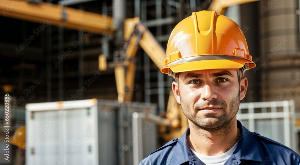 construction workers with hard hat at construction site background, copy space text construction workers with hard hat at construction site background, copy space text