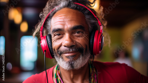 a Brazilian man engrossed in his headphones, his dance moves embodying the spirit of the forró, a traditional music and dance style from Northeastern Brazil.  © kian