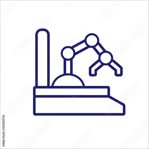 Vector linear style icon set with automated factory equipment. Industrial machines, automated production line.
