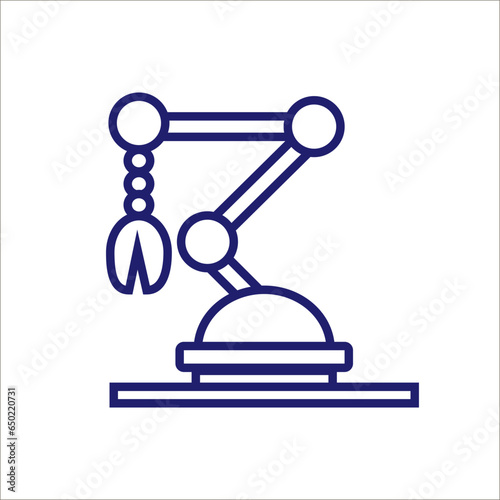 Vector linear style icon set with automated factory equipment. Industrial machines, automated production line.