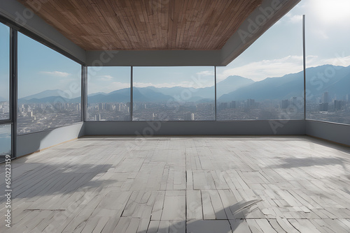 floor roof space with city scape and mountains © boying