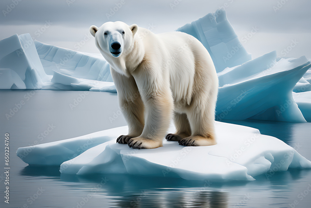 sad polar bear on top of a small iceberg, climate change, environment ...