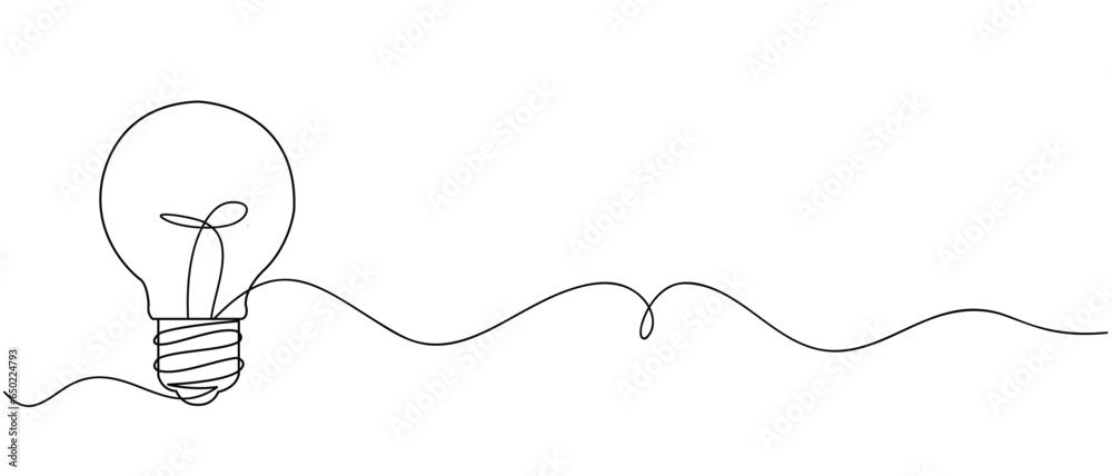 single continous one line art idea light bulb . creative solution team ...