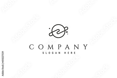 Planet line art logo design illustration