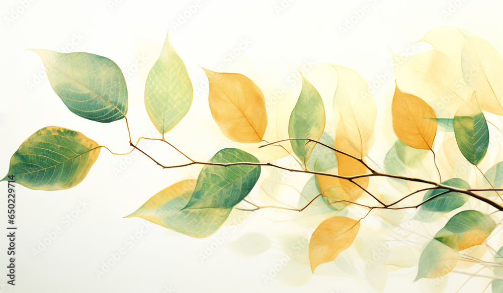 Soft watercolor leaves illustration with autumn colors. AI generated