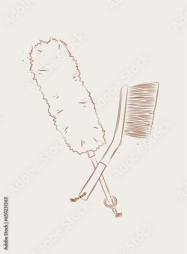 Obraz na płótnie Dust remover tool and brush drawing in graphic style on beige background w salonie