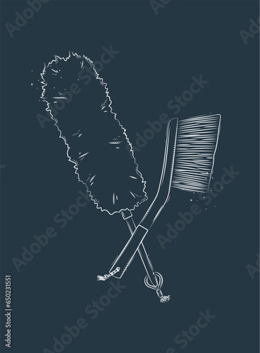 Obraz na płótnie Dust remover tool and brush drawing in graphic style on blue background w salonie