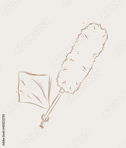 Obraz na płótnie Dust remover tool and wipes drawing in graphic style on beige background w salonie