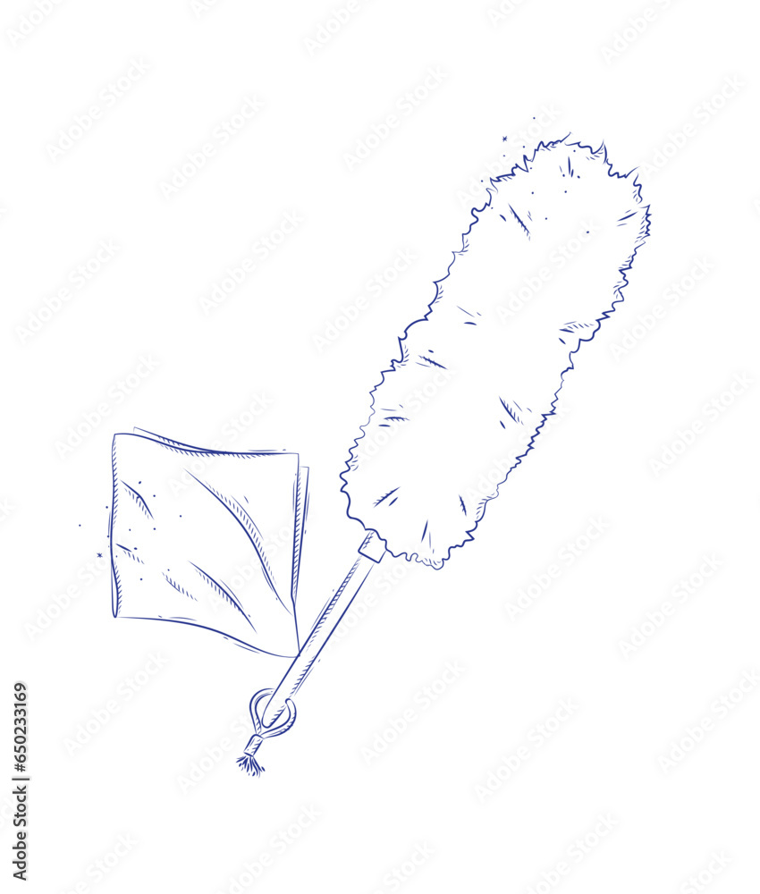 Dust remover tool and wipes drawing in graphic style on light background