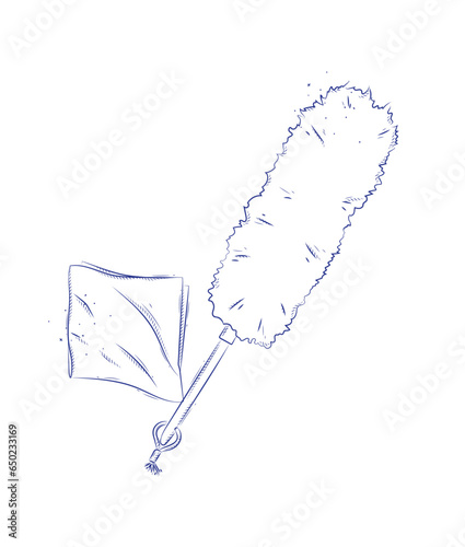 Obraz na płótnie Dust remover tool and wipes drawing in graphic style on light background w salonie