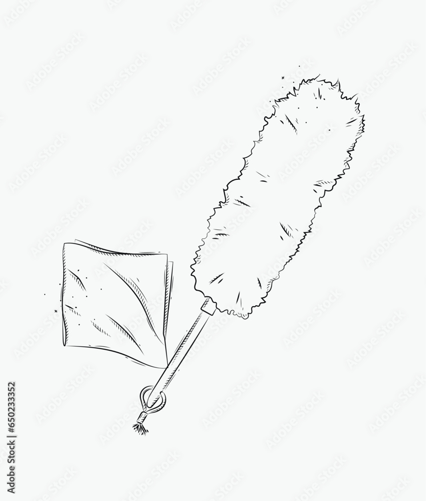 Dust remover tool and wipes drawing in graphic style on white background