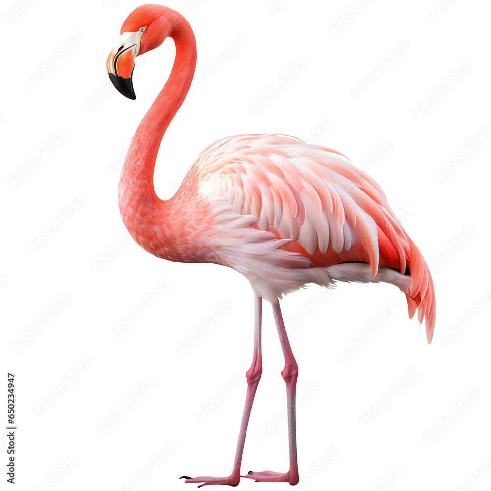Pink Flamingo stands on transparent
