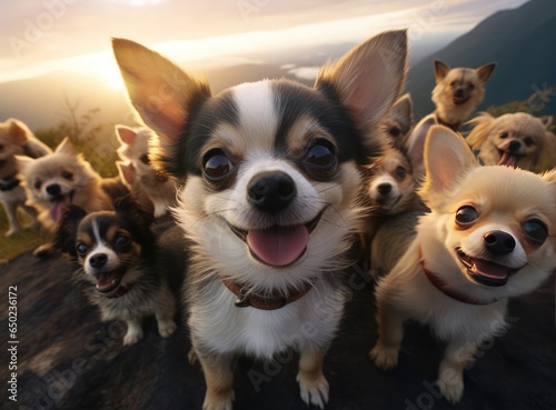 A group of Chihuahuas looking at the camera © cherezoff