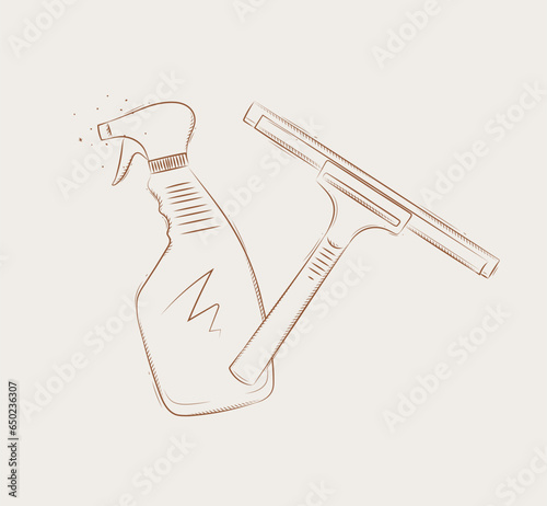 Obraz na płótnie Glass scraper and cleaner drawing in graphic style on beige background w salonie