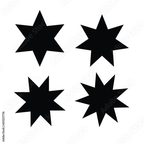 6 side  7 side  8 point star with stars for badge  and seal. rating icons with festival star pointed silhouette star  award vector sign set