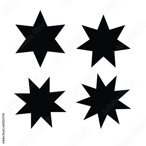 6 side, 7 side, 8 point star with stars for badge, and seal. rating icons with festival star pointed silhouette star, award vector sign set