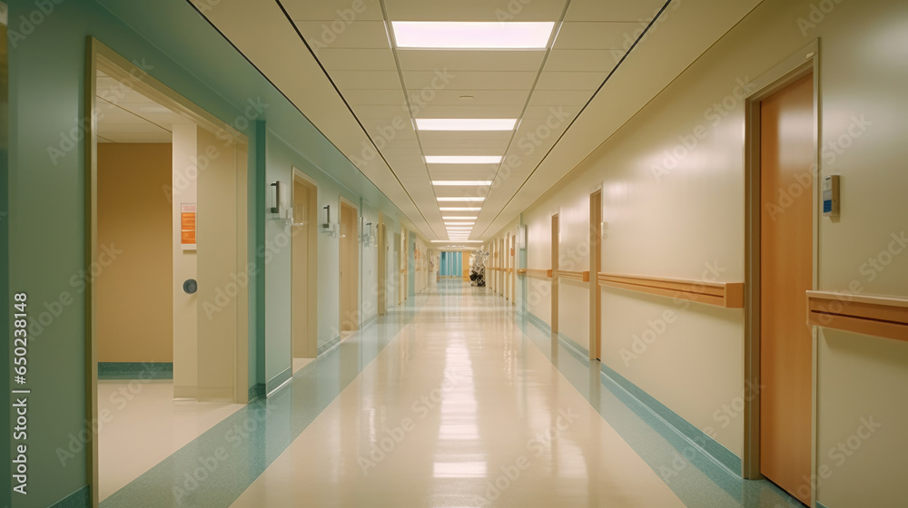 An empty modern hospital corridor