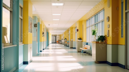 An empty modern hospital corridor