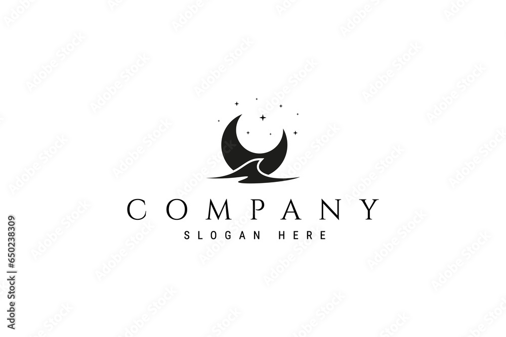 logo design vector illustration image of crescent moon silhouette with ...