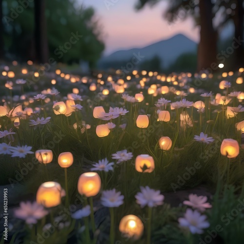 A meadow where each flower blooms with miniature, glowing lanterns that light up the twilight2 © Ai.Art.Creations
