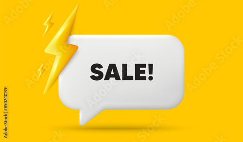 Sale promotion tag. 3d speech bubble banner with power energy. Special offer price sign. Advertising Discounts symbol. Sale chat speech message. 3d offer talk box. Vector