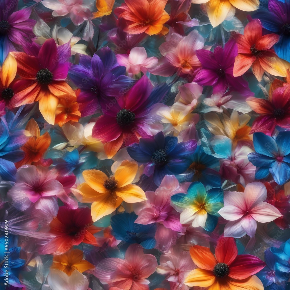 A garden of crystal-clear, diamond-shaped flowers that refract light into a dazzling spectrum of colors1