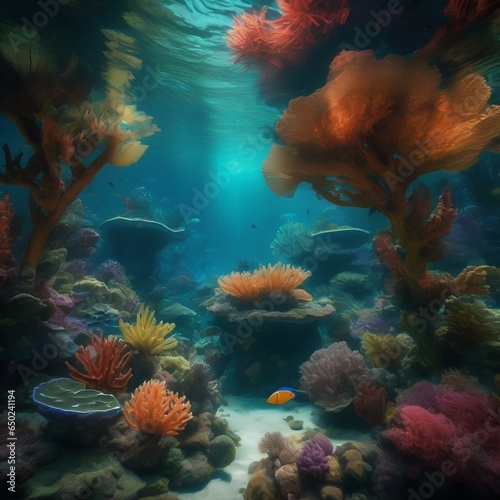 A lush underwater garden filled with vibrant, bioluminescent coral and exotic sea creatures3