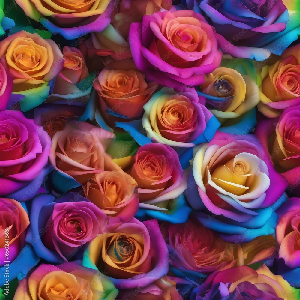 A garden of rainbow-colored roses, each petal radiating a different hue of the spectrum4