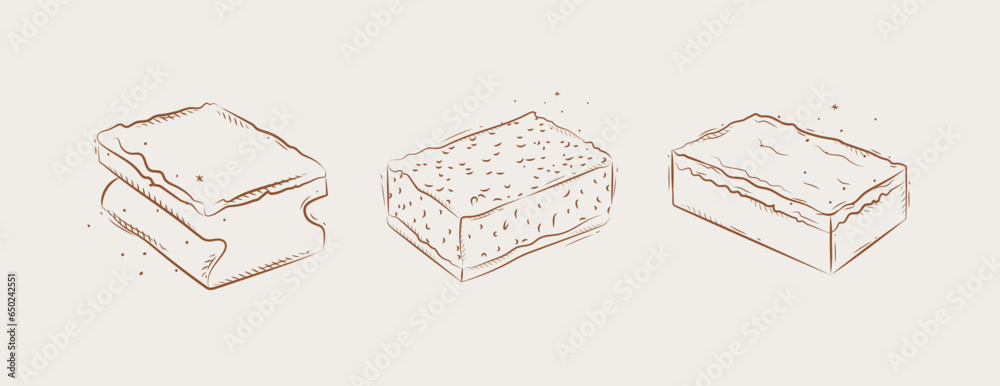 Kitchen washcloth drawing in graphic style on beige background
