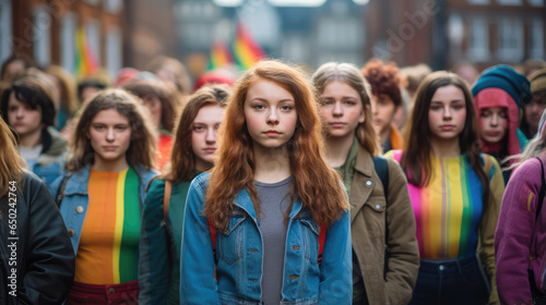 girls, students and women protest against gender inequality and discrimination, lgbt community