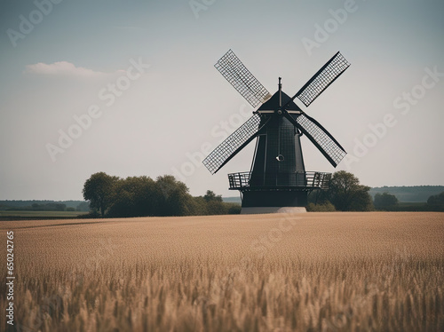 dutch windmill at sunset - Created with Generative AI Technology
